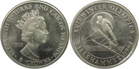 Weltmünzen und Medaillen, Turks und Caicos Inseln / Turks and Caicos Islands. "1994 Lillehammer Winter Olympics - Skispringen". 5 Crowns 1993. Kupfer-...