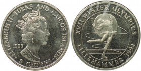 Weltmünzen und Medaillen, Turks und Caicos Inseln / Turks and Caicos Islands. "1994 Lillehammer Winter Olympics - Eiskunstlauf". 5 Crowns 1993. Kupfer...