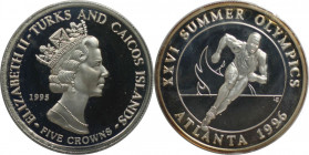 Weltmünzen und Medaillen, Turks und Caicos Inseln / Turks and Caicos Islands. Olympischen Spiele 1996 in Atlanta - Sprinter. 5 Crowns 1995. 10,0 g. 0....