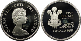 Weltmünzen und Medaillen, Tuvalu. Hochzeit von Prinz Charles und Lady Diana. 5 Dollars 1981. 28,28 g. 0.925 Silber. 0.84 OZ. KM 12a. Polierte Platte
