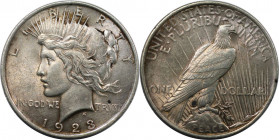 Weltmünzen und Medaillen, Vereinigte Staaten / USA / United States. "Peace Dollar". 1 Dollar 1923. Silber. KM 150. Vorzüglich-stempelglanz. Patina