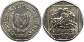 Weltmünzen und Medaillen, Zypern / Cyprus. 50 Cents 1998. Kupfer-Nickel. KM 66. Vorzüglich-stempelglanz