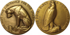 Medaillen und Jetons, Hundesport / Dog sports. "LOSE NOT THE SUBSTANCE FOR THE SHADOV - THE DOVES ELECT A HAWK THEIR KING" Medaille 1940, Bronze. 214....