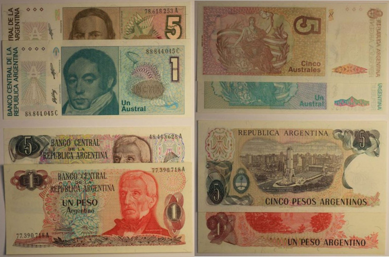 Banknoten, Argentinien / Argentina, Lots und Sammlungen. 1 Peso 1984, 5 Pesos 19...