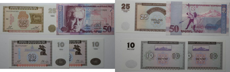 Banknoten, Armenien / Armenia, Lots und Sammlungen. 2 x 10 Diram 1993 P.33, 25 D...