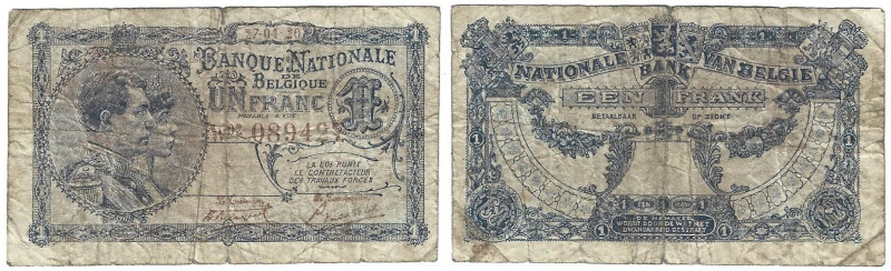 Banknoten, Belgien / Belgium. 1 Franc 27.04.1920. Pick 92.1. IV