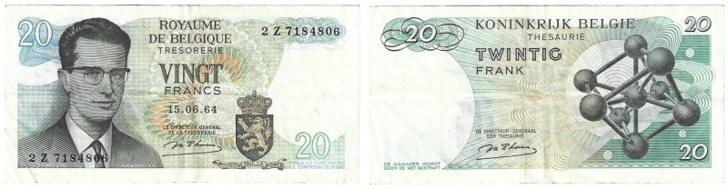 Banknoten, Belgien / Belgium. Baudouin I. 20 Francs 15.06.1964. Pick 138. II