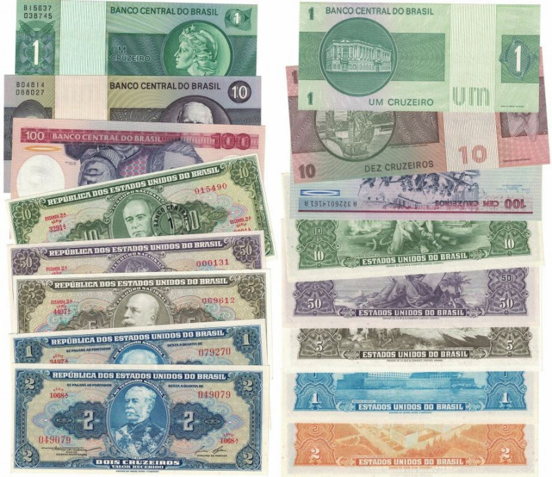 Banknoten, Brasilien / Brazil, Lots und Sammlungen. 2 x 1 Cruzeiro 1954-58 (P.15...