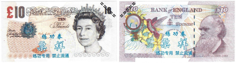 Banknoten, China. Trainings Geld voor Chinese Banken (England). 10 Pounds. Unc