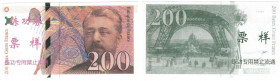 Banknoten, China. Trainings Geld voor Chinese Banken (Frankreich). 200 Francs. Unc