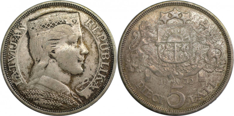 Europäische Münzen und Medaillen, Lettland / Latvia. 5 Lati 1932. Silber. KM 9. ...