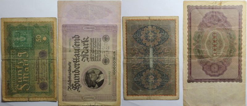 Banknoten, Deutschland / Germany, Lots und Sammlungen. 50 Mark, 100 000 Mark 191...