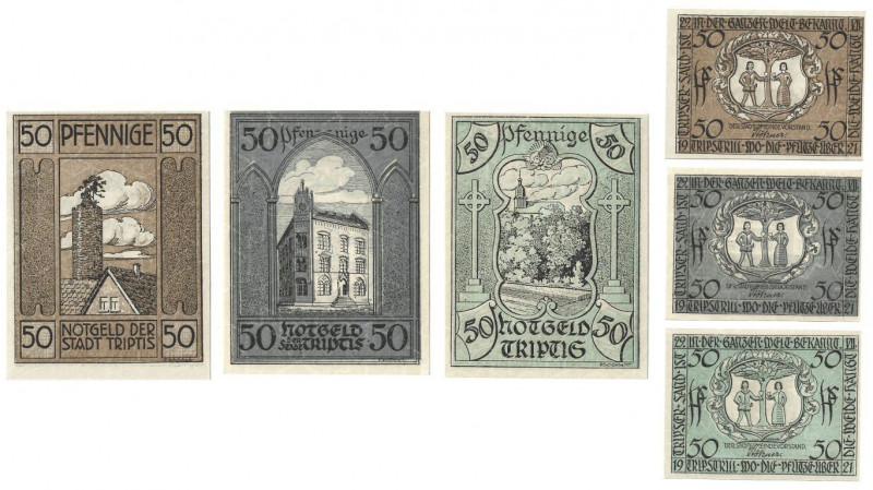 Banknoten, Deutschland / Germany, Lots und Sammlungen. Triptis. 3 x 50 Pfennig 1...