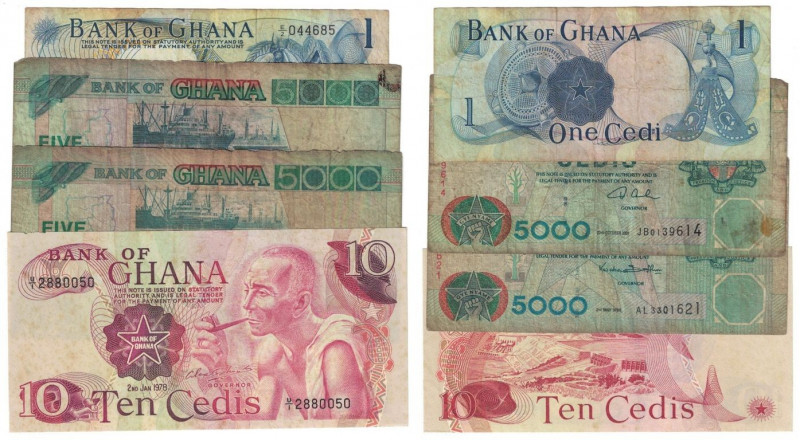 Banknoten, Ghana, Lots und Sammlungen. 1 Cedi 1967. Pick 010a. III, 10 Cedis 197...