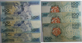 Banknoten, Portugal, Lots und Sammlungen. F. Pessona / Rose. 3 x 100 Escudos 1988. P.179. Lot von 3 Banknoten. UNZ, IV