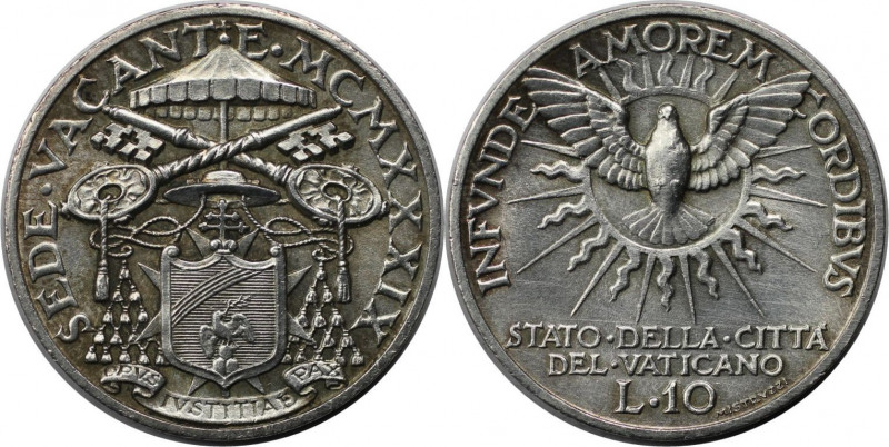 Europäische Münzen und Medaillen, Vatikan. Sedisvakanz. 10 Lire 1939. 10,0 g. 0....