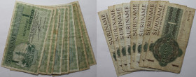 Banknoten, Surinam, Lots und Sammlungen. Muntbiljet Suriname. 8 x 1 Gulden 1971. Pick 116b. Lot von 8 Banknoten. III-IV