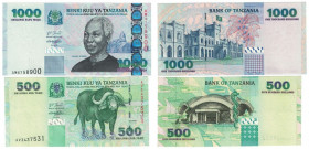 Banknoten, Tansania / Tanzania, Lots und Sammlungen. 500 Shillings 2003. I, 1000 Shillings 2003. I, Lot von 2 Banknoten