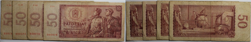 Banknoten, Tschechoslowakei / Czechoslovakia, Lots und Sammlungen. 4 x 50 Korun ...