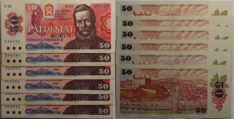Banknoten, Tschechoslowakei / Czechoslovakia, Lots und Sammlungen. 6 x 50 Korun ...