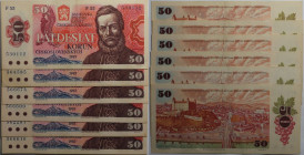 Banknoten, Tschechoslowakei / Czechoslovakia, Lots und Sammlungen. 6 x 50 Korun 1987. Lot von 6 Banknoten. II