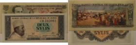Banknoten, Lots und Sammlungen Banknoten. Guinee 2 Sylis 1981, Costa Rica 10 Colones 1989. Lot von 2 Banknoten 1981-1989. I-II