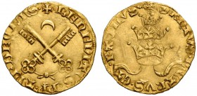 Benedetto XIII antipapa (Pedro de Luna), 1394-1423. Avignone. Fiorino da 24 soldi (1395?), AV 2,83 g. + BENEDITVS PP TREDECIMS Chiavi decussate; in al...