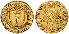 Martino V (Oddone Colonna), 1417-1431. Bologna. Ducato papale (1424-1426), AV 3,52 g. MARTINVS PP QVINTVS Stemma sormontato da triregno. Rv. S PETRVS ...