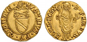 Eugenio IV (Gabriele Condulmer), 1431-1447. Ducato papale, AV 3,50 g. EVGENIVS PP QVARTVS Stemma sormontato da triregno e chiavi decussate. Rv. S PETR...