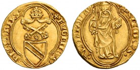 Eugenio IV (Gabriele Condulmer), 1431-1447. Ducato papale, AV 3,53 g. + EVGENIVS – PP QVARTVS Stemma sormontato da triregno, entro cornice quadrilobat...