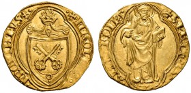 Niccolò V (Tommaso Parentuccelli), 1447-1455. Ducato papale, AV 3,52 g. + NICOLAVS – PP QVINTVS Stemma sormontato da triregno, entro cornice quadrilob...