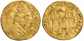 Paolo II (Pietro Barbo), 1464-1471. Doppio ducato papale anno I, AV 6,99 g. PAVLVS II PO – NT MAX AN I Stemma, sorretto ai lati da due angeli, sormont...