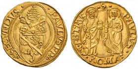 Paolo II (Pietro Barbo), 1464-1471. Ducato papale, AV 3,50 g. PAVLVS PP rosetta (segno di Pier Paolo della Zecca) – rosetta SECVNDVS Stemma sormontato...