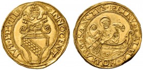Innocenzo VIII (Giovan Battista Cybo), 1484-1492. Fiorino di camera, AV 3,38 g. INNOCEN – TIVS PP VIII Stemma sormontato da triregno e chiavi decussat...