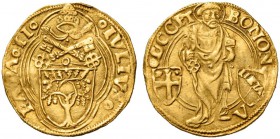 Giulio II (Giuliano della Rovere), 1503-1513. Bologna. Ducato papale (1503-1507), AV 3,46 g. IVLIVS – PAPA II Stemma sormontato da triregno e chiavi d...