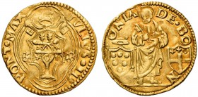 Giulio II (Giuliano della Rovere), 1503-1513. Bologna. Ducato papale (1512-1513), AV 3,44 g. IVLIVS II – PONT MAX Stemma sormontato da triregno e chia...