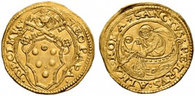 Leone X (Giovanni de’Medici), 1513-1521. Fiorino di camera, AV 3,40 g. LEO PAPA – DECIMVS Stemma sormontato da triregno e chiavi decussate entro corni...