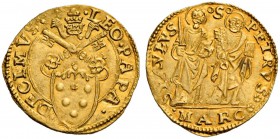 Leone X (Giovanni de’Medici), 1513-1521. Ancona. Ducato papale, AV 3,44 g. LEO PAPA – DECIMVS Stemma sormontato da triregno e chiavi decussate, entro ...