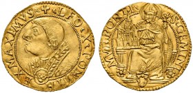 Leone X (Giovanni de’Medici), 1513-1521. Modena. Ducato papale, AV 3,43 g. + LEO X PONTIF – EX MAXIMVS Busto con piviale ornato a s. Rv. S GEMINI – MV...