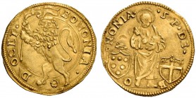 Adriano VI (Adriaan Florensz), 1522-1523. Bologna. Ducato papale, 3,43 g. BONONIA – rosetta – DOCET Leone vessillifero rampante a s. Rv. S P DE – B – ...