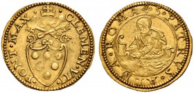 Clemente VII (Giulio de’Medici), 1523-1534. Fiorino di camera, AV 3,38 g. CLEMEN VII – PONT MAX Stemma sormontato da triregno e chiavi decussate; gigl...