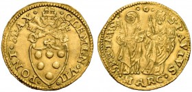 Clemente VII (Giulio de’Medici), 1523-1534. Ancona. Ducato papale, AV 3,45 g. CLEMEN VII – PONT MAX Stemma sormontato da triregno e chiavi decussate; ...
