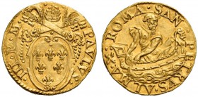 Paolo III (Alessandro Farnese), 1534-1549. Fiorino di camera, AV 3,38 g. PAVLVS – III P M Stemma sormontato da triregno e chiavi decussate con cordoni...