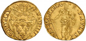 Paolo III (Alessandro Farnese), 1534-1549. Scudo, AV 3,39 g. PAVLVS III – PONT MAX Stemma sormontato da triregno e chiavi decussate con cordoni. Rv. S...