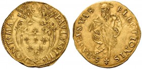 Paolo III (Alessandro Farnese), 1534-1549. Scudo, AV 3,41 g. PAVLVS III – PONT MAX Stemma sormontato da triregno e chiavi decussate con cordoni. Rv. S...