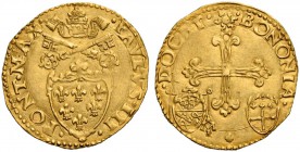 Paolo III (Alessandro Farnese), 1534-1549. Bologna. Scudo del sole (1548-1549), AV 3,25 g. PAVLVS III – PONT MAX Stemma sormontato da triregno e chiav...