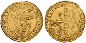 Paolo III (Alessandro Farnese), 1534-1549. Perugia. Scudo, AV 3,30 g. PAVLVS III – PONT MAX Stemma sormontato da triregno e chiavi decussate con cordo...