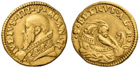 Giulio III (Giovanni Maria Ciocchi del Monte), 1550-1555. Fiorino di camera anno II, AV 3,34 g. IVLIVS III P M AN II Busto con piviale ornato a s. Rv....
