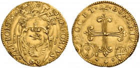 Gregorio XIII (Ugo Boncompagni), 1572-1585. Bologna. Scudo del sole (1580-1584), AV 3,30 g. GREGORIVS – XIII PONT MAX Stemma sormontato da triregno e ...