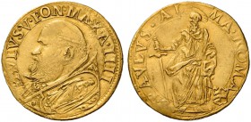 Paolo V (Camillo Borghese), 1605-1621. Quadrupla anno IV, AV 13,12 g. PAVLVS V PON MAX A IIII Busto con piviale ornato da figura di S. Paolo a s. Rv. ...